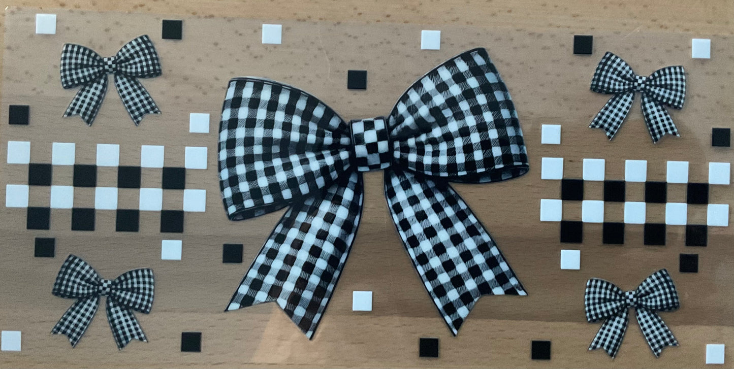 Black Checkered Bow - UV DTF Tumbler Wrap