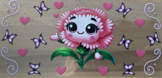 Pink Flower with Cute Face - UV DTF Tumbler Wrap