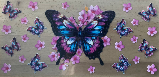 Butterfly Pink Flowers - UV DTF Tumbler Wrap