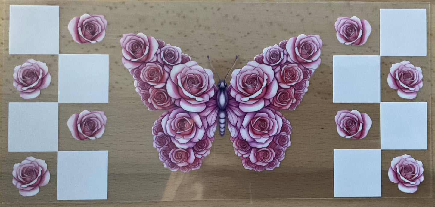 Pink Rose Butterfly - UV DTF Tumbler Wrap