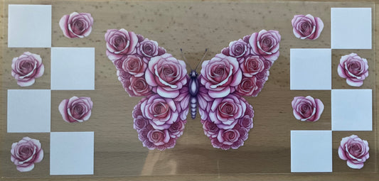 Pink Rose Butterfly - UV DTF Tumbler Wrap
