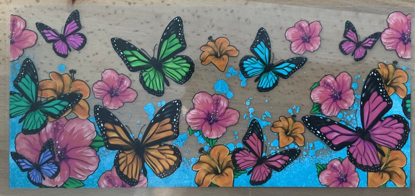 Butterflies and Flowers - UV DTF Tumbler Wrap