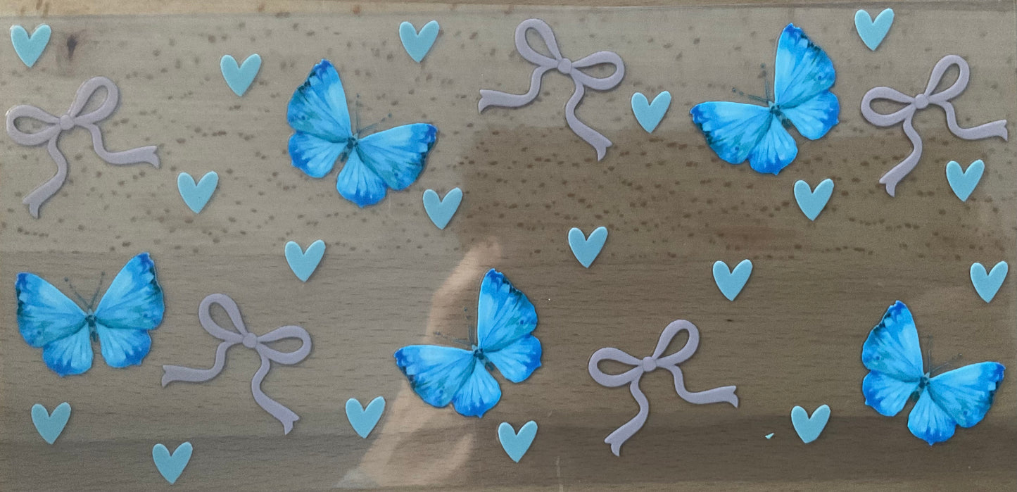 Blue Butterfly Purple Bow - UV DTF Tumbler Wrap