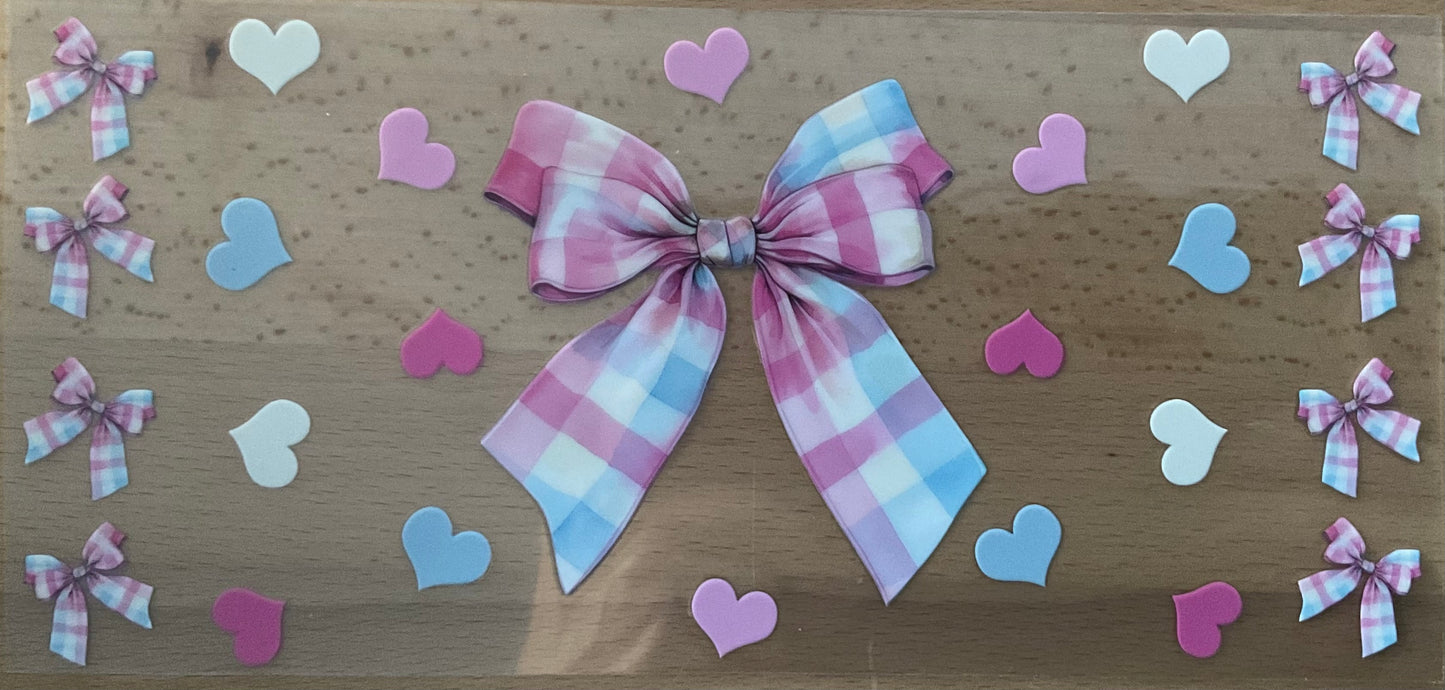 Pastel Pink Blue Checkered Bow - UV DTF Tumbler Wrap