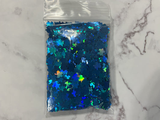 Blue Holographic Turtles - Glitter Shapes