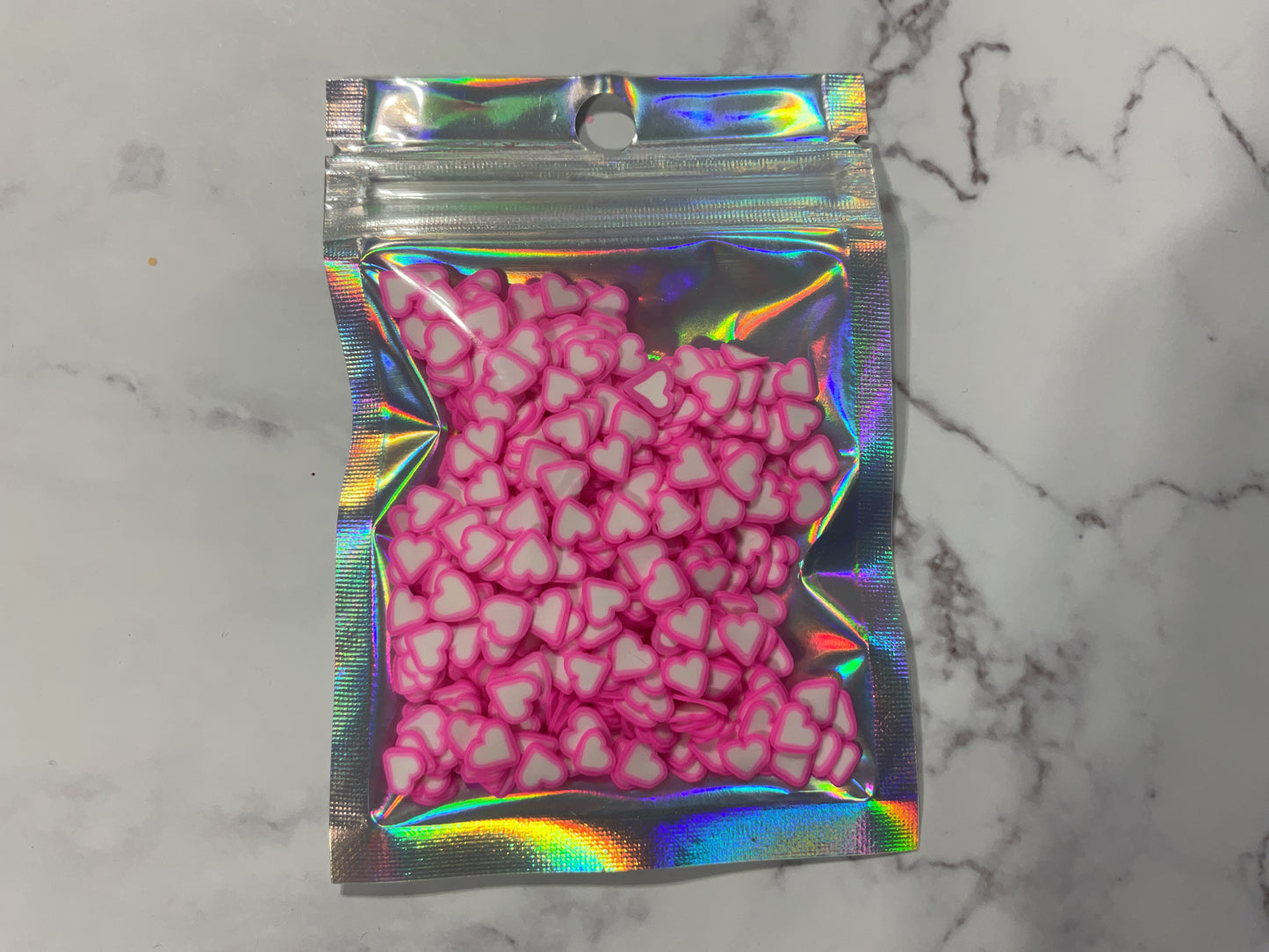 Pink White Hearts - Polymer Clay Shapes