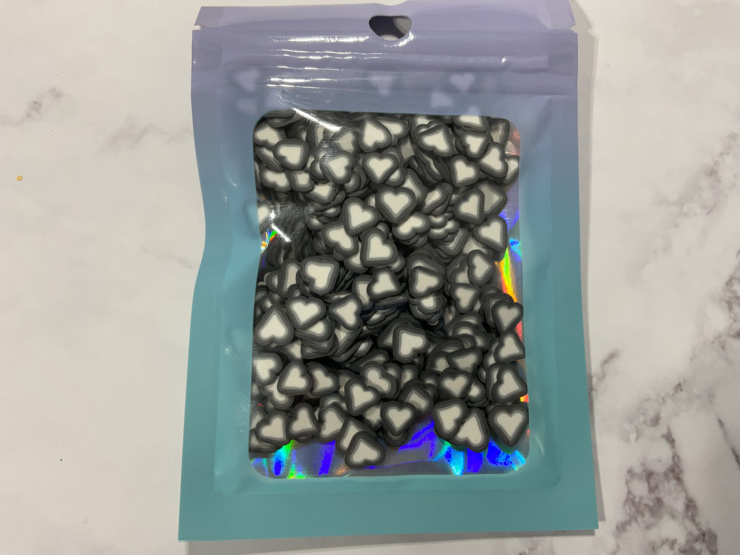 Grey White Hearts - Polymer Clay Shapes