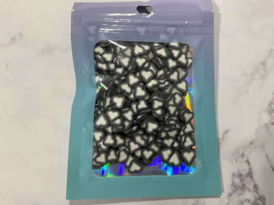 Grey White Hearts - Polymer Clay Shapes