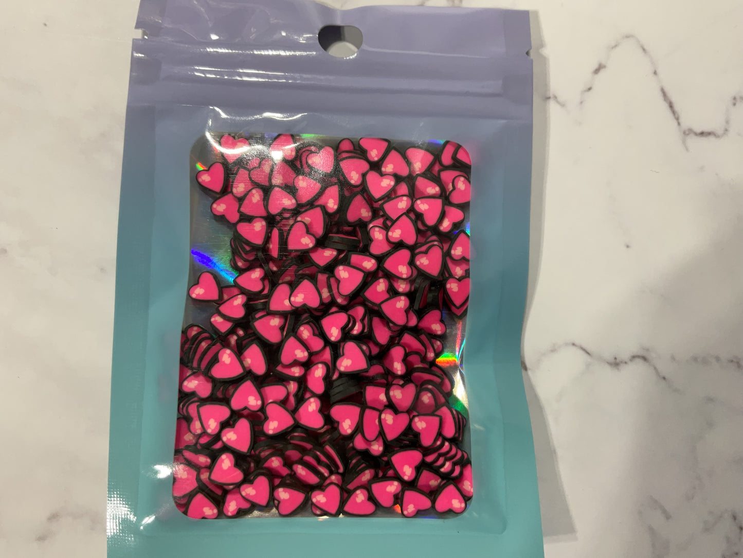 Pink Black Hearts - Polymer Clay Shapes