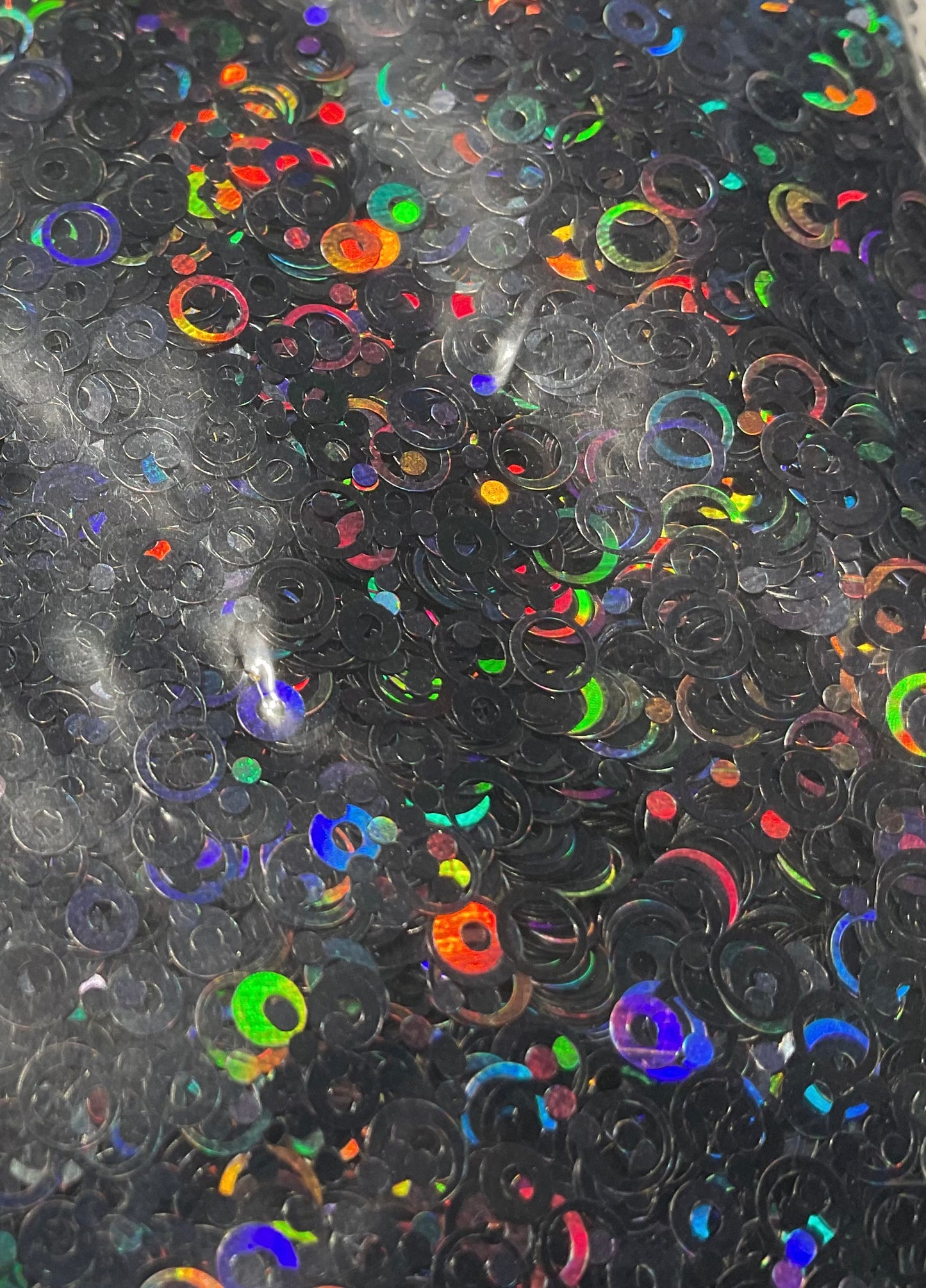 Black Holographic Rings - Glitter Shapes