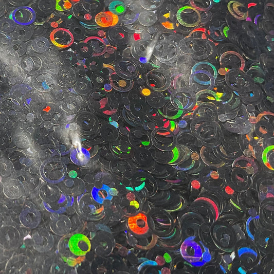 Black Holographic Rings - Glitter Shapes