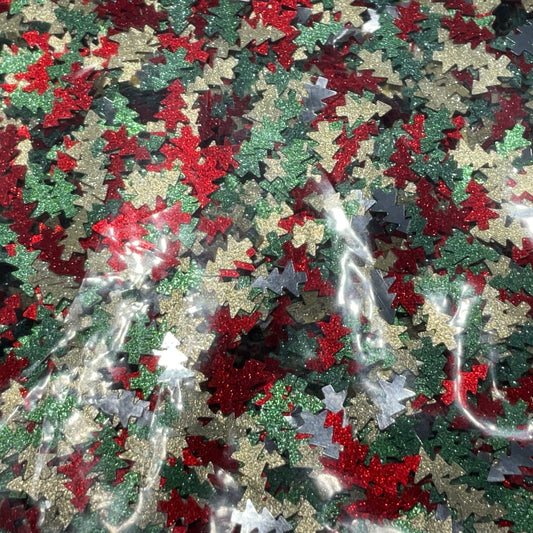 Christmas Trees Shimmer Green Red Gold Silver - Glitter Shapes