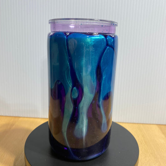 16oz Purple Blue Slow Flow Dual Lava Snow Globe Tumbler