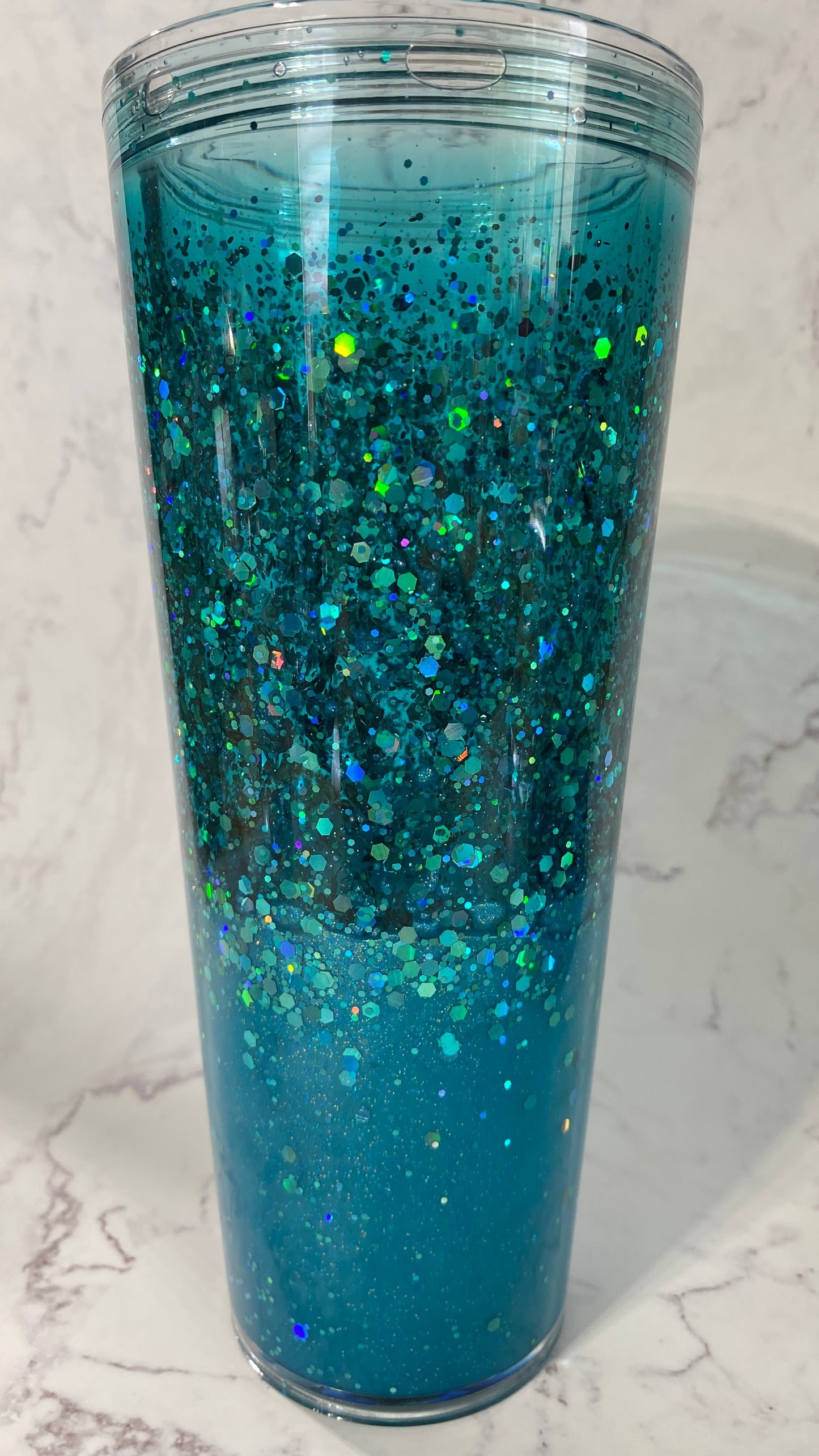 24oz Teal Glitter Lava Snow Globe Tumbler