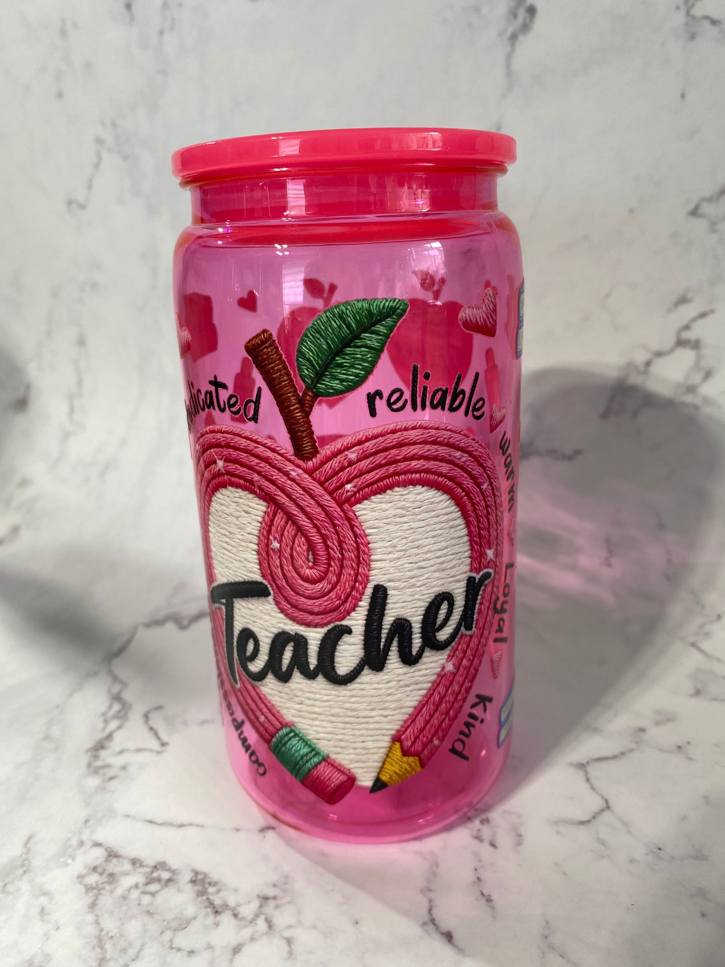 16oz Teacher Pink Non Snow Globe Tumbler