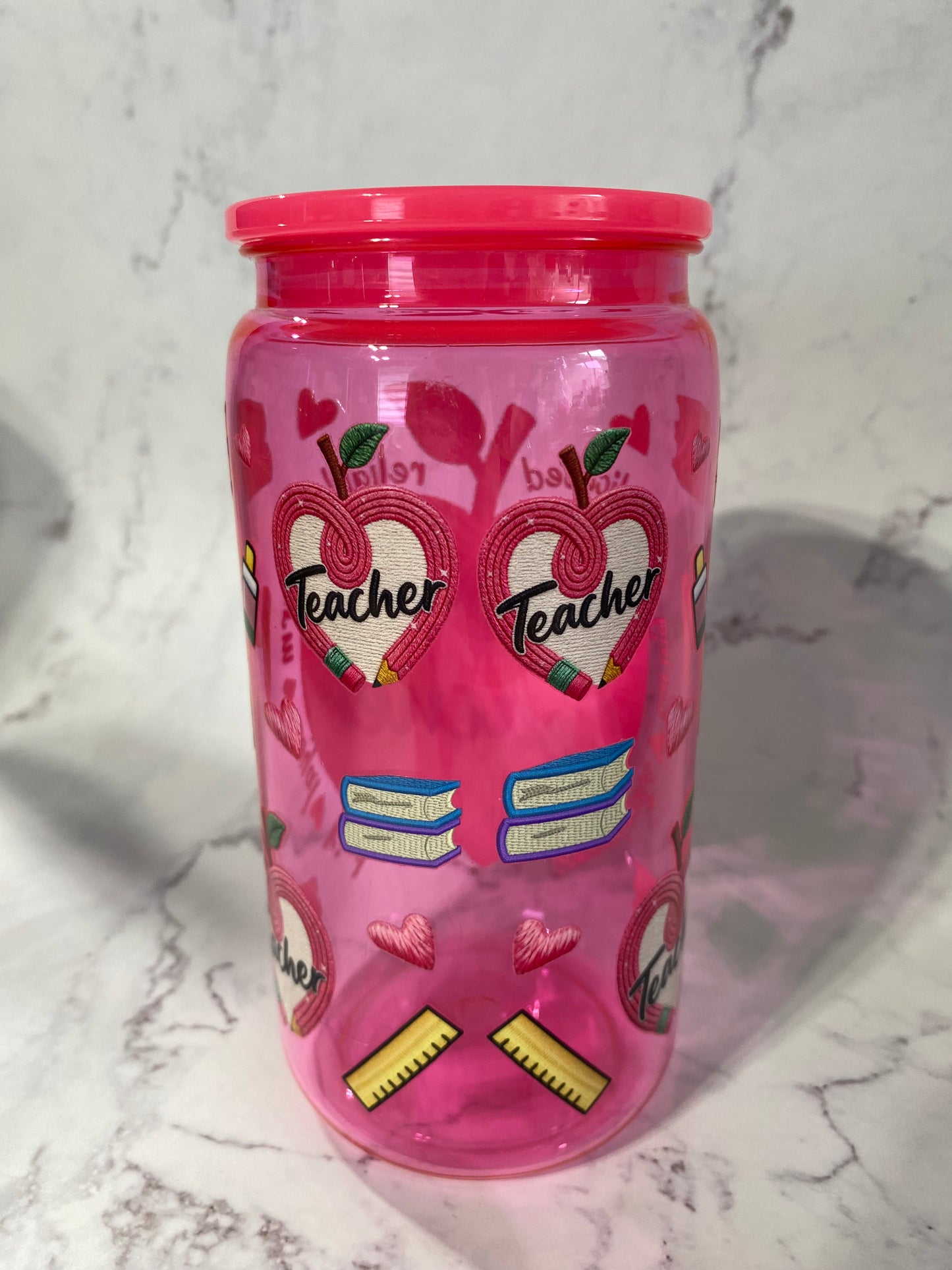 16oz Teacher Pink Non Snow Globe Tumbler