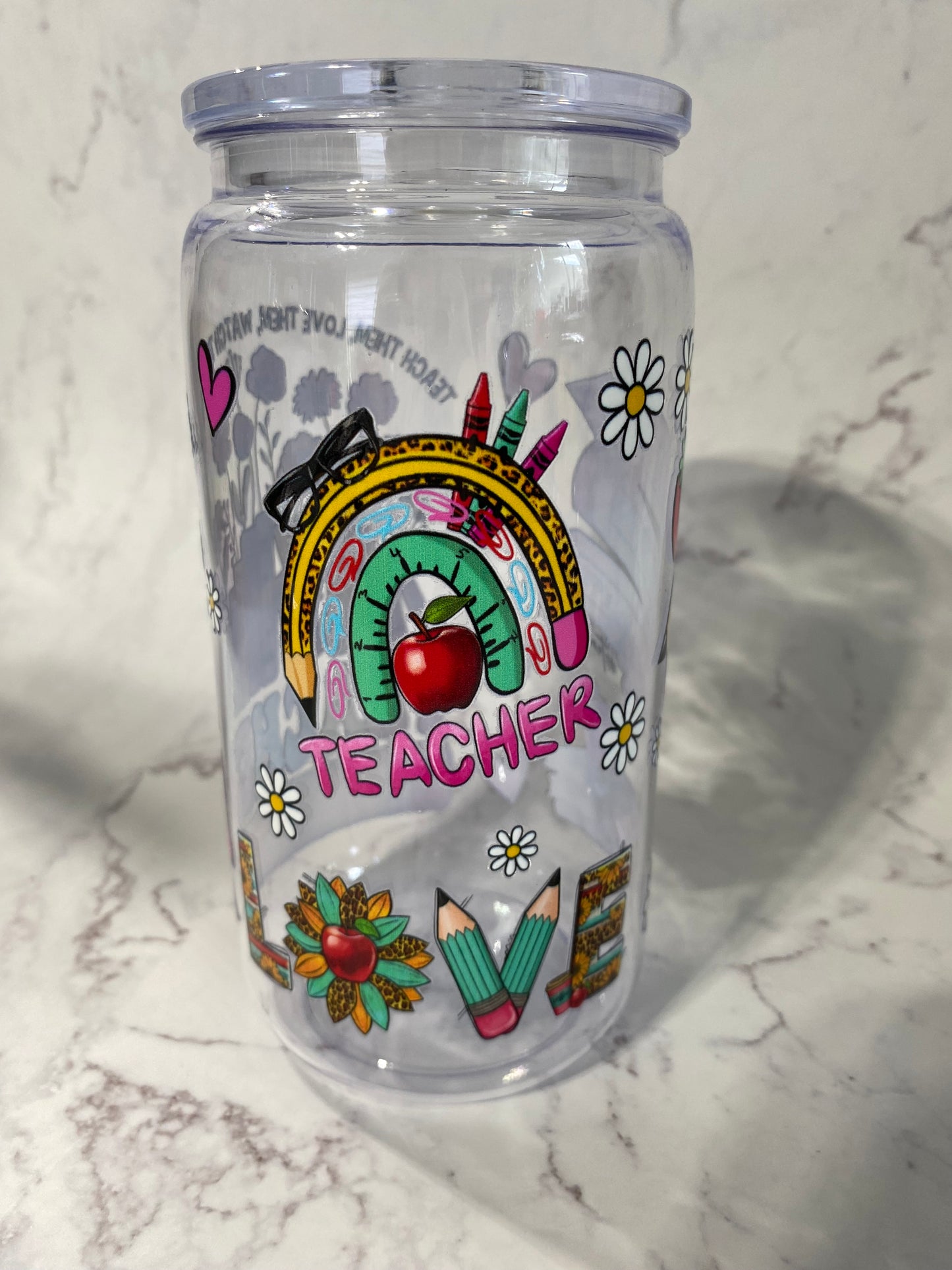 16oz Teacher Clear Non Snow Globe Tumbler