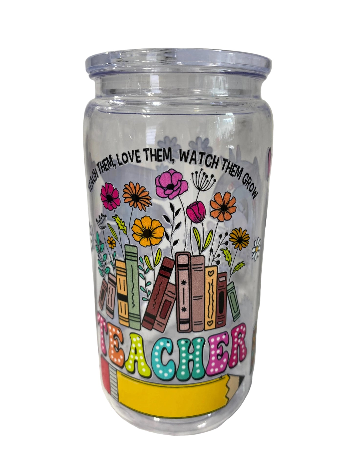 16oz Teacher Clear Non Snow Globe Tumbler