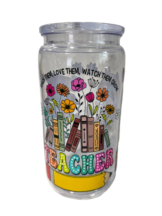 16oz Teacher Clear Non Snow Globe Tumbler