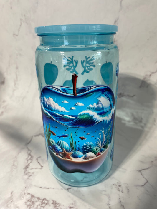 16oz Apple Shape Ocean View Non Snow Globe Tumbler