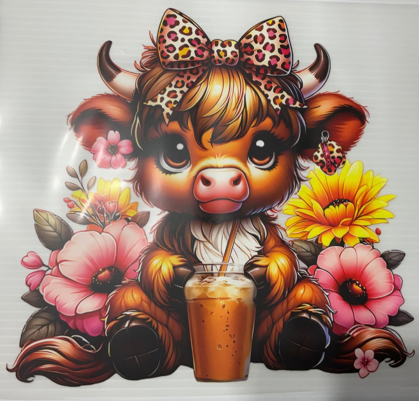 Girl Highland Cow and Coffee - DTF Heat Transfer