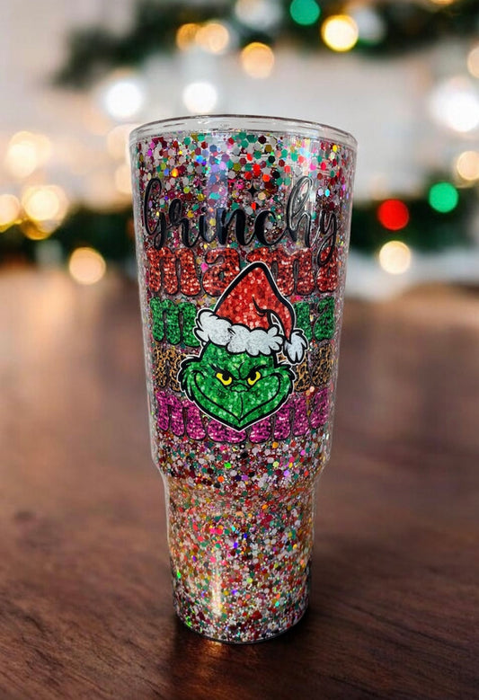 40oz Christmas Grinch Glitter Snow Globe Tumbler