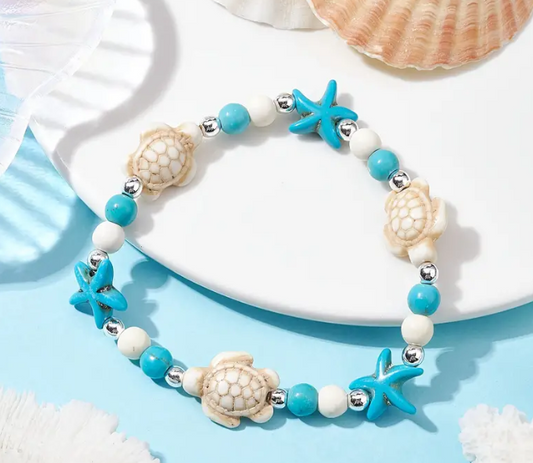 Starfish Turtle Charm - Beaded Bracelet
