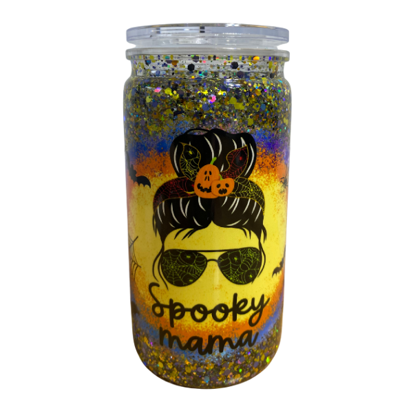SPOOKY MAMA - 16oz Suspended Glitter Snow Globe Tumbler