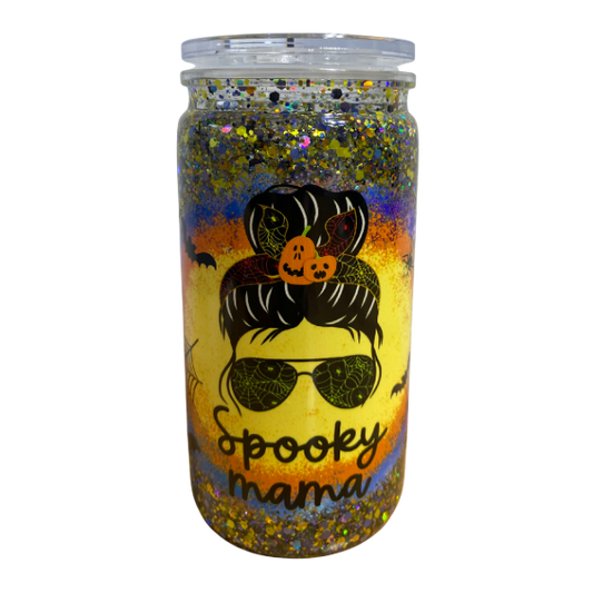 SPOOKY MAMA - 16oz Suspended Glitter Snow Globe Tumbler