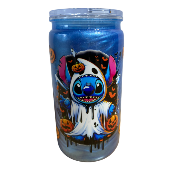 16oz Stitch Halloween Snow Globe Shimmer Tumbler