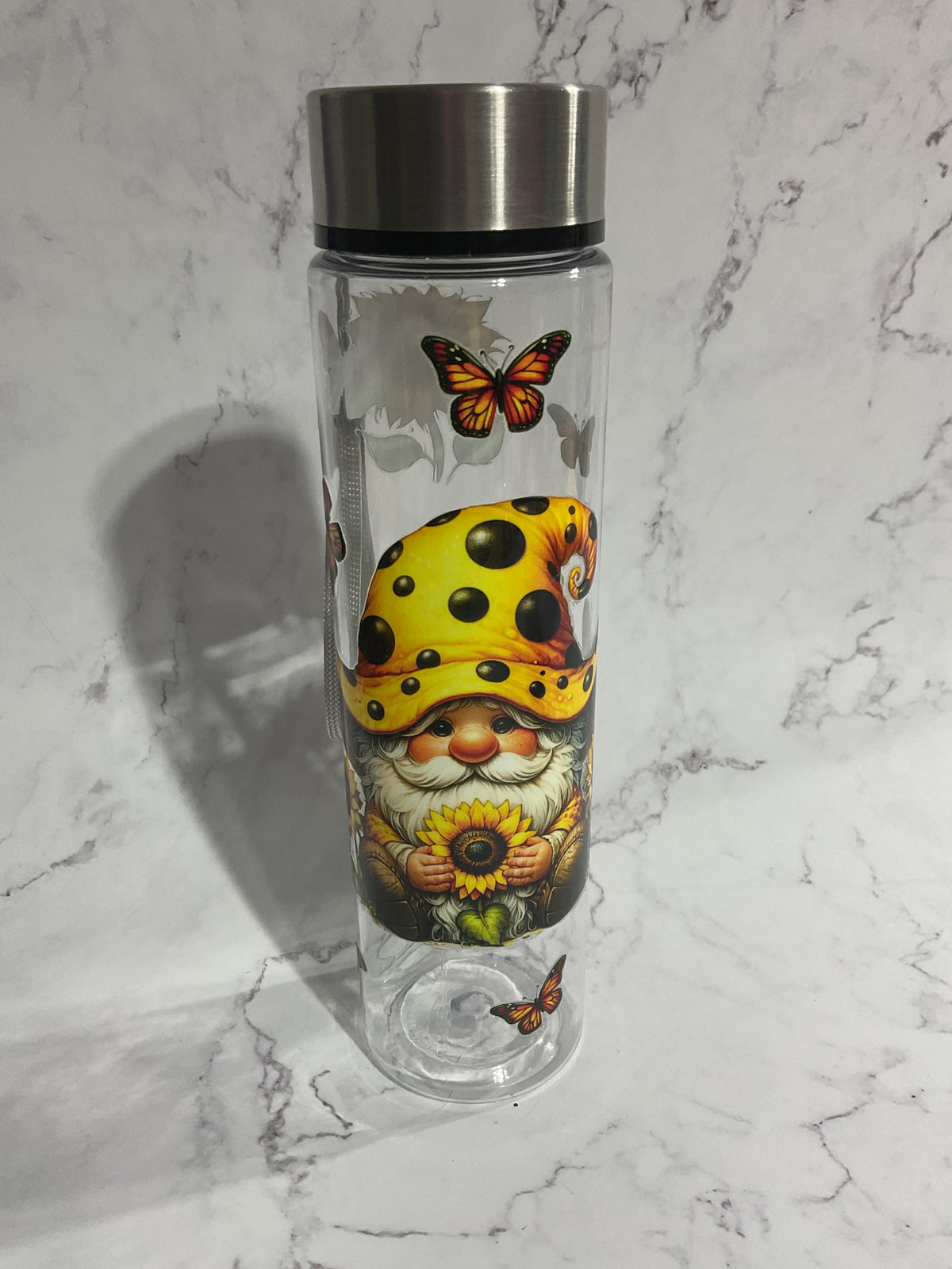 18oz Butterfly Sunflower Gnome - Clear Premade Bottle