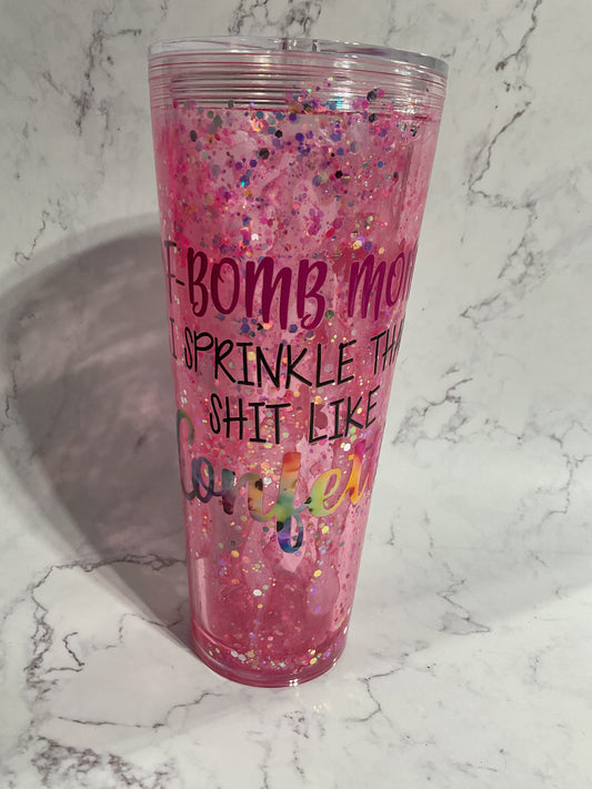 F Bomb Mom I Sprinkle That …  - 24oz Dual Pink Slow Lava Snow Globe Tumbler