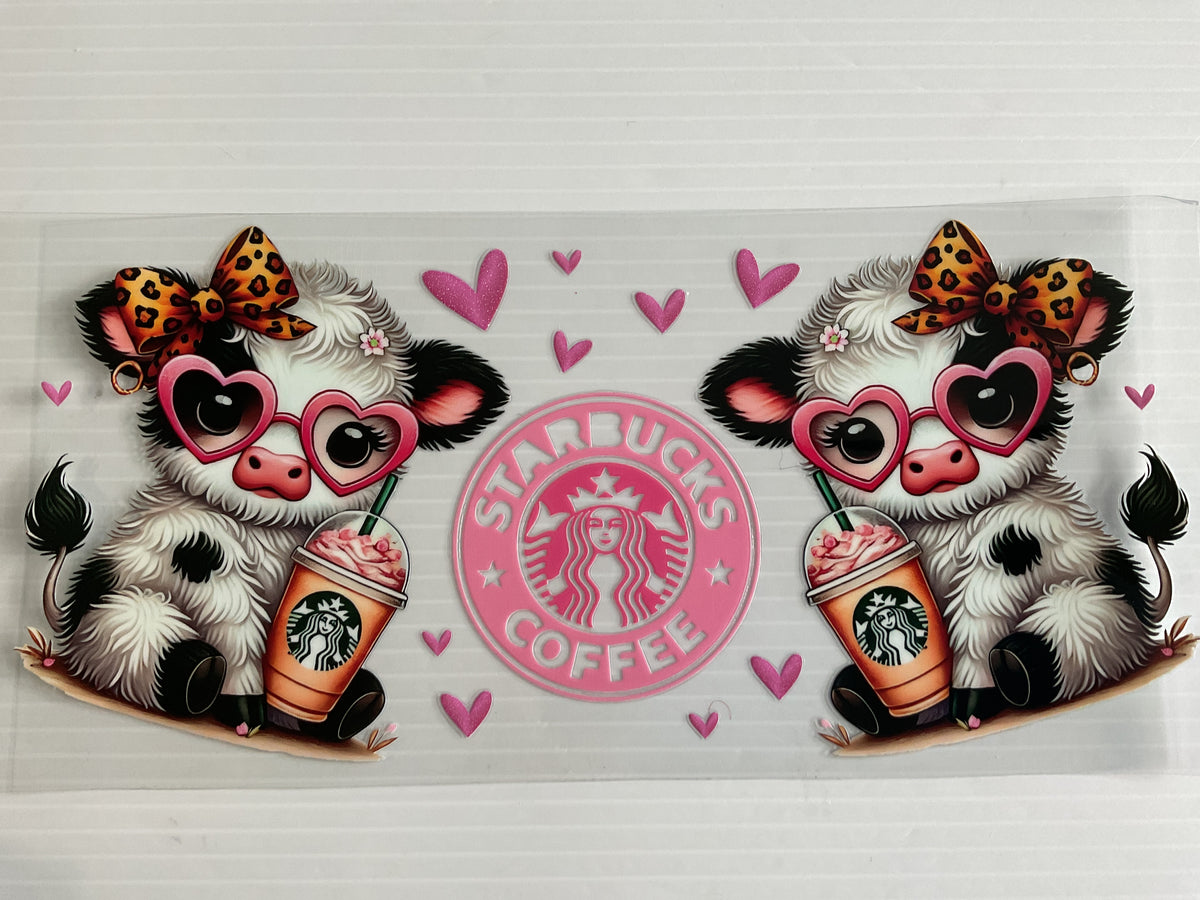 Buck Coffee Cow Pink Heart Glasses