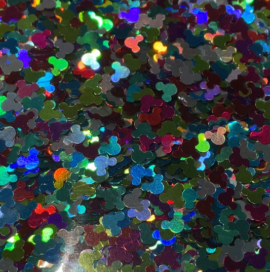 Holographic Multi-Color Mouse Heads - Glitter Shapes