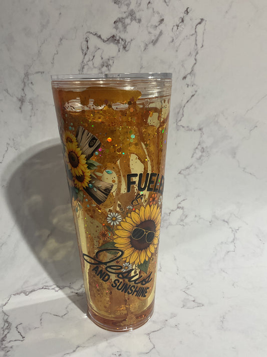 24oz Gold Slow Lava Snow Globe Tumbler - Fueled by Jesus and Sunshine