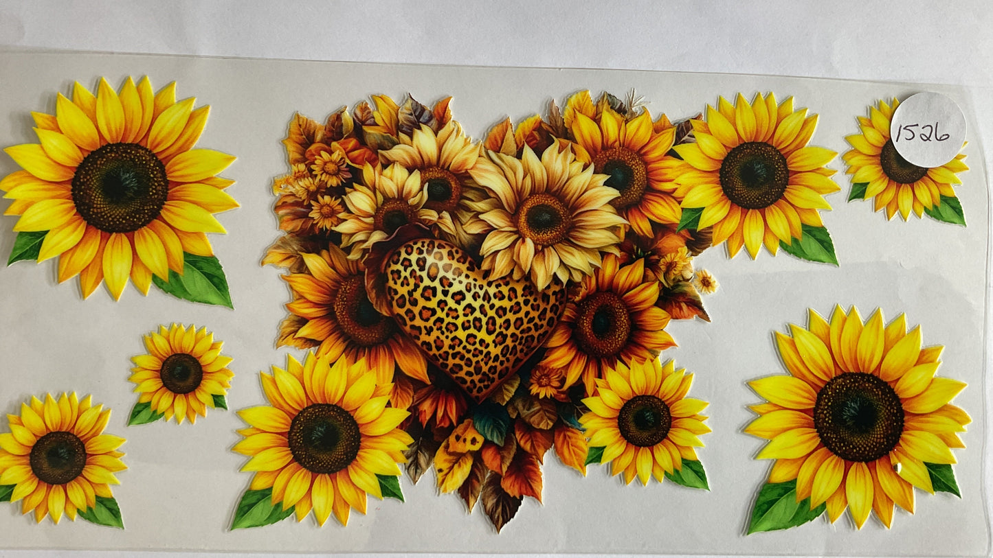 #1526 -  Sunflower Leopard Heart  - UV DTF