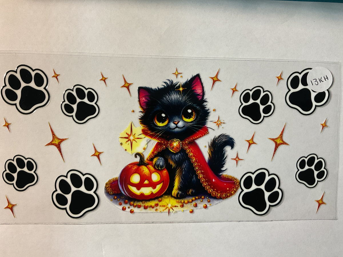 13KH - Black Cat Red Cape Halloween - UV DTF
