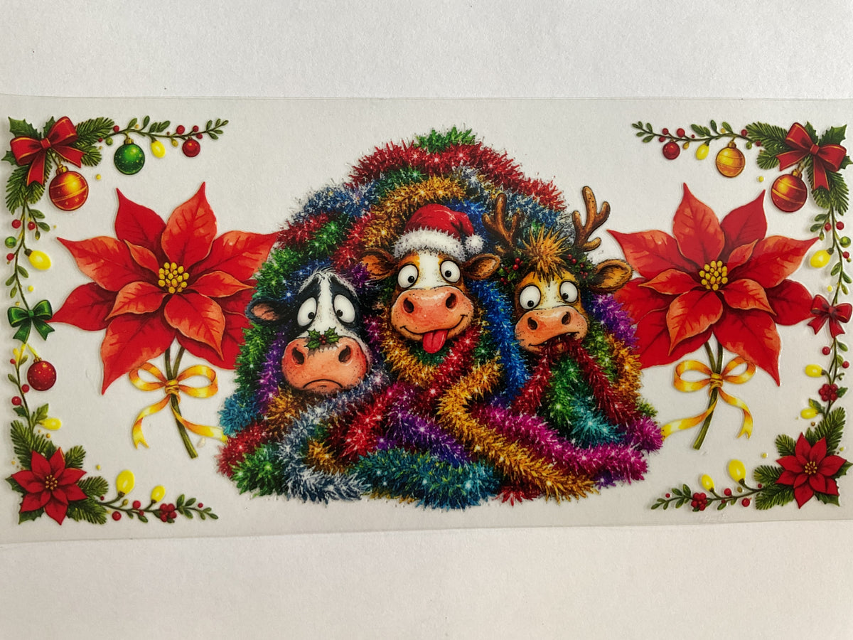 18C - Christmas Cows Wrapped in Garland - UV DTF