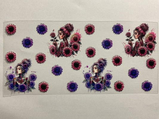 Tattoo Girl Purple pink Sunflowers - UV DTF