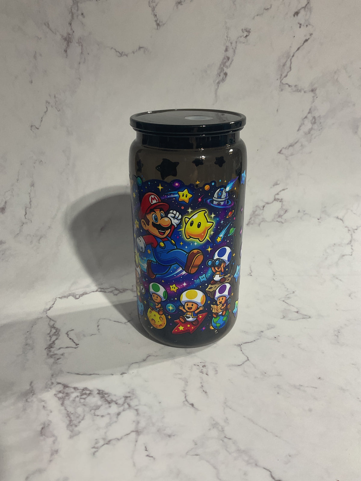 16oz Black Mario Game - Premade NON-Snow Globe Tumbler
