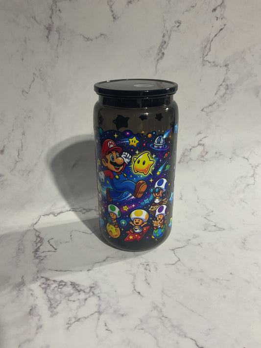 16oz Black Mario Game - Premade NON-Snow Globe Tumbler