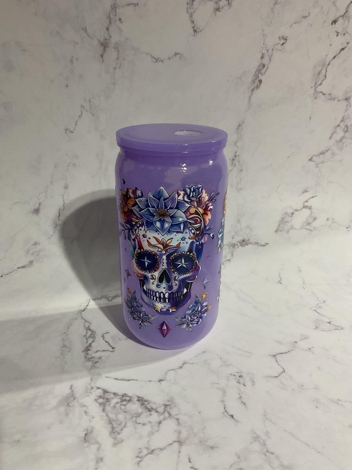 16oz Skulls - Purple Premade NON-Snow Globe Tumbler