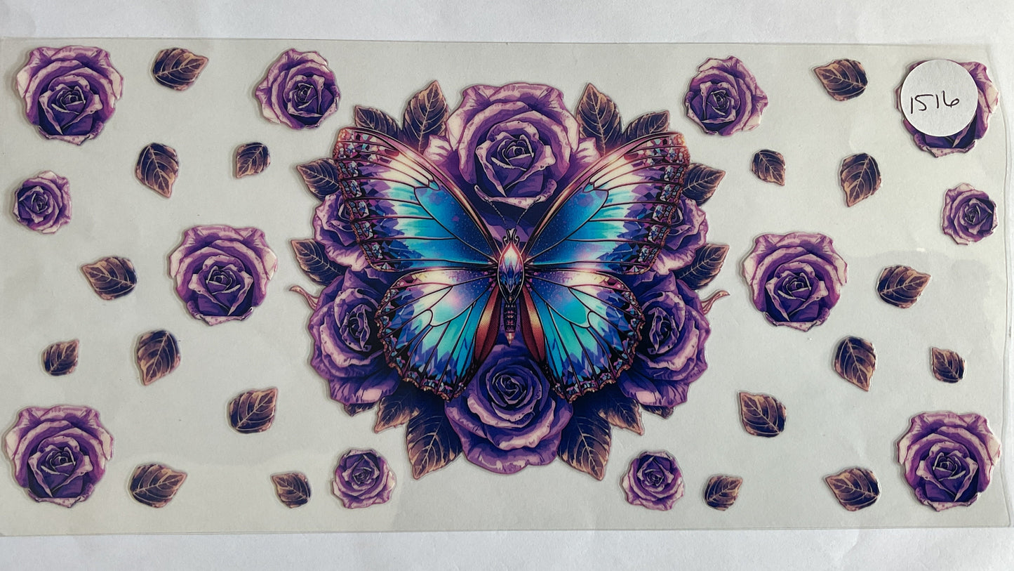 #1516 - Butterfly & Flowers  - UV DTF