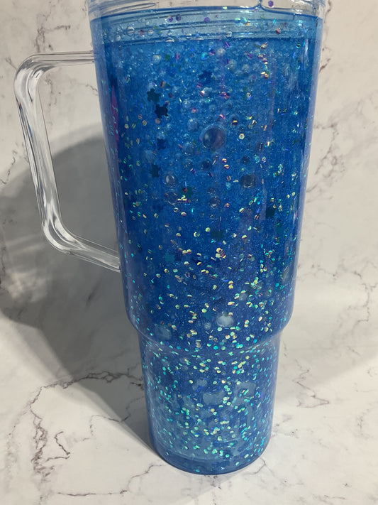 40oz Dual Blue Shakeable Lava Snow Globe Tumbler