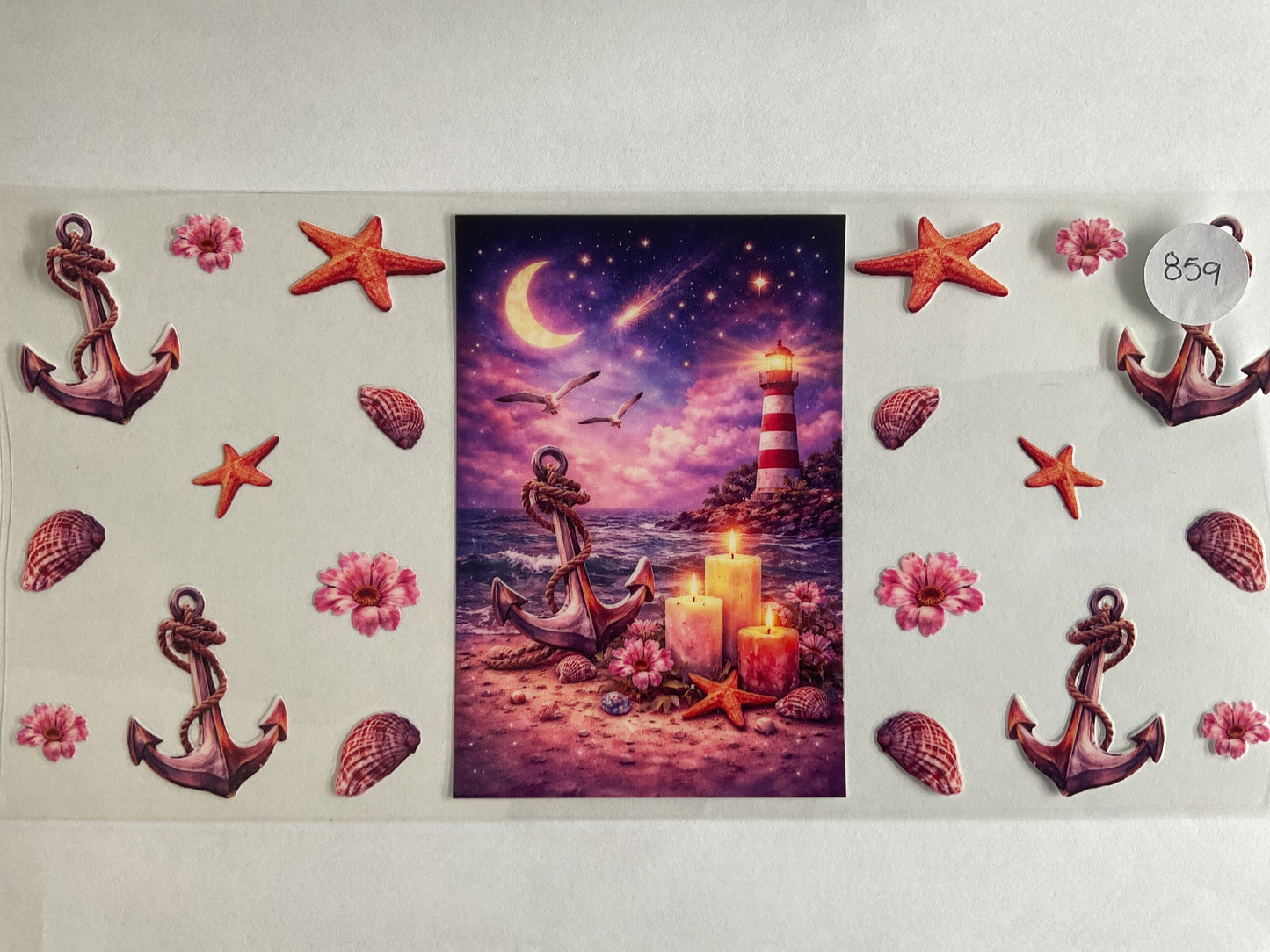 #859 - Lighthouse Anchor Pink Sky - UV DTF