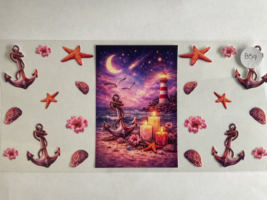 #859 - Lighthouse Anchor Pink Sky - UV DTF