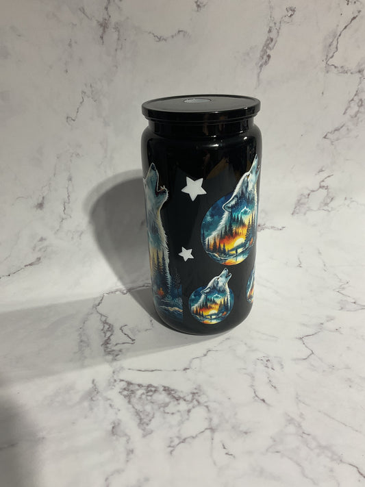 16oz Wolves with Lake Scene - Black Premade NON-Snow Globe Tumbler