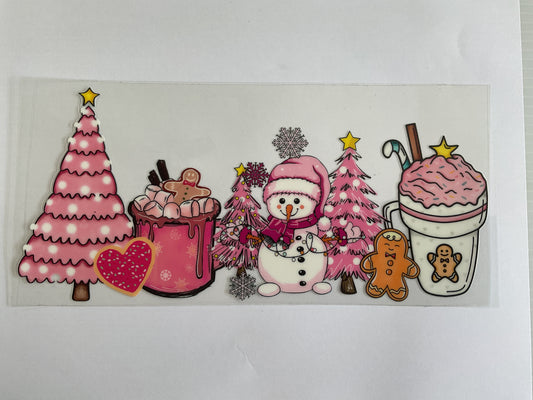 83C - Pink Christmas Drink Snowman - Tumbler Wrap