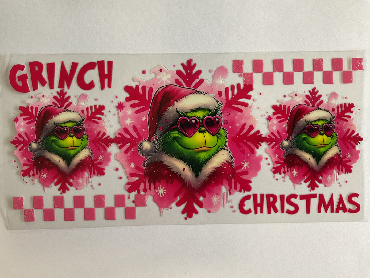 Christmas Grouch Pink Heart Glasses - UV DTF