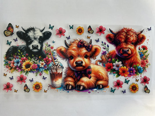3 Cows Flowers Butterflies - UV DTF